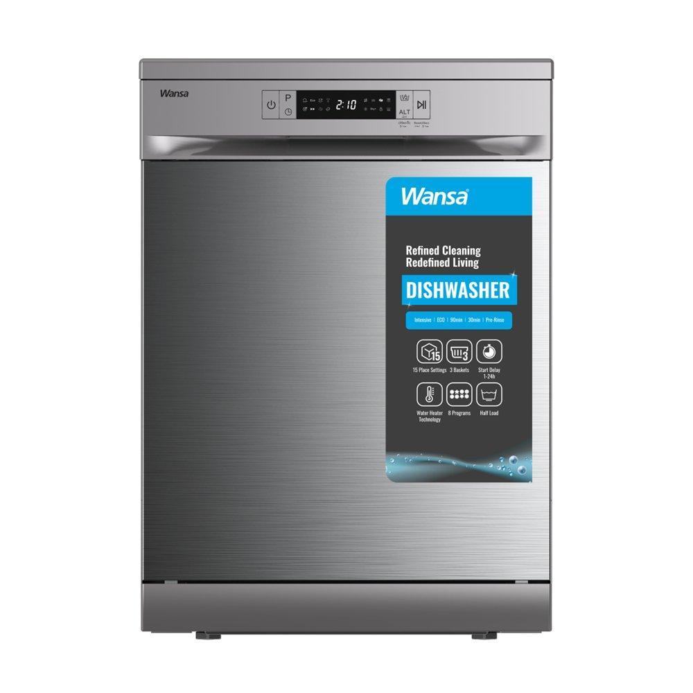 Wansa Freestanding Dishwasher, 8 Programs, 15 Place Settings, WDWFS8153-SSM25C9 - Gray
