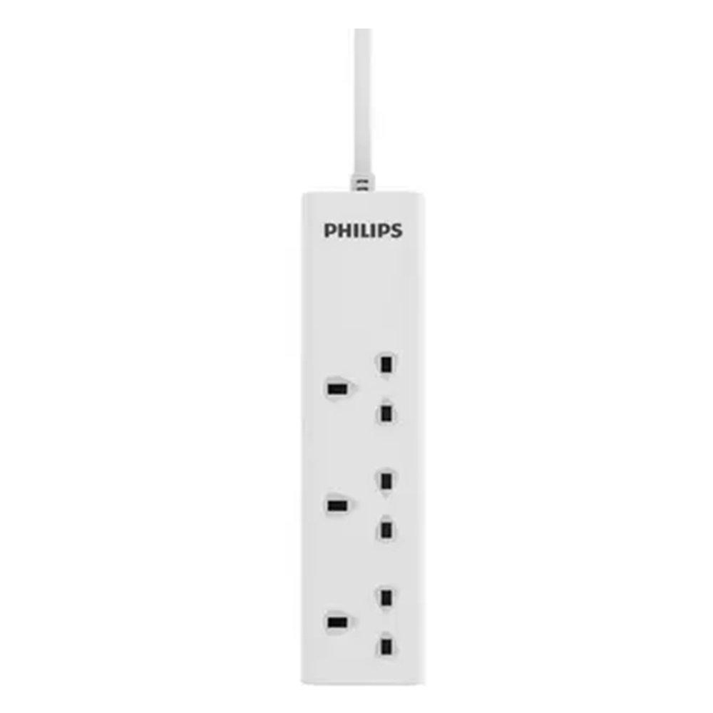 PHILIPS Power Extension Cord, 3 Sockets, 2M Cable - White