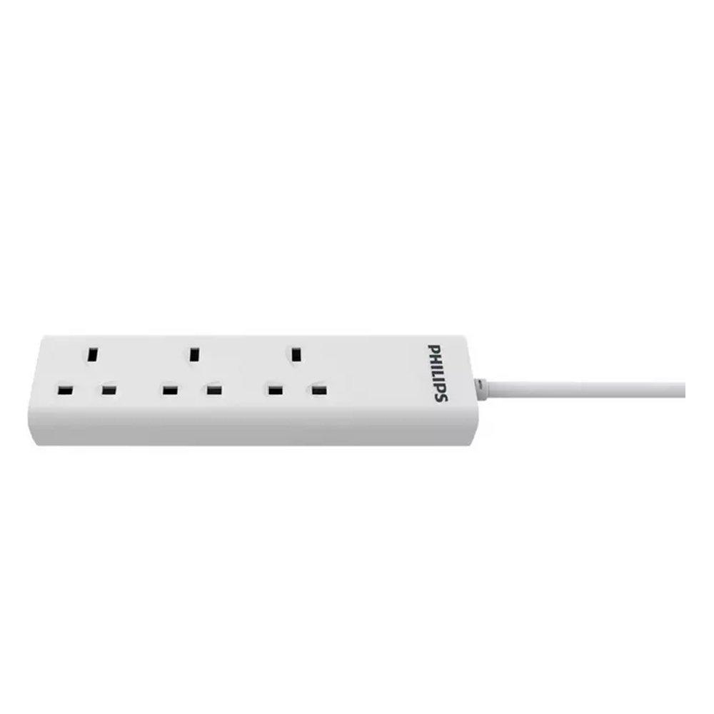 PHILIPS Power Extension Cord, 3 Sockets, 2M Cable - White