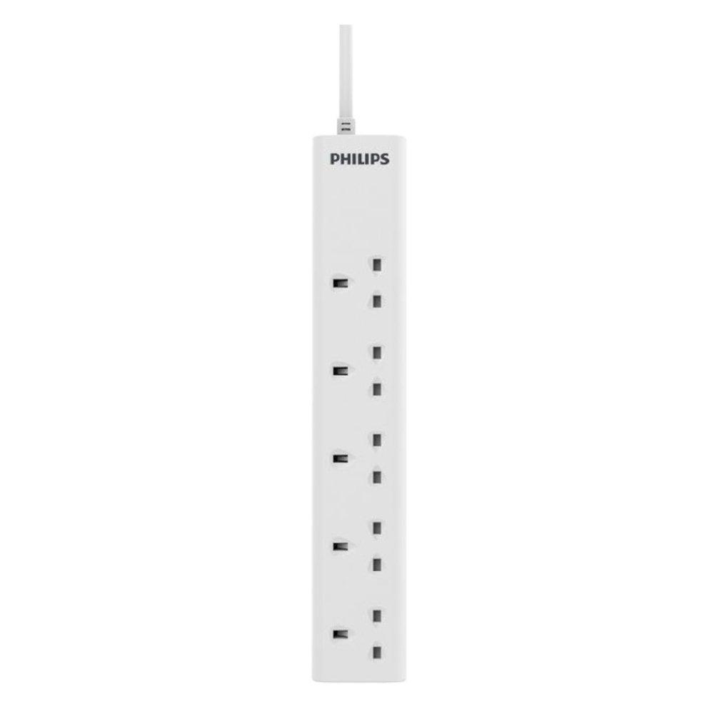 Philips Power Extension Cord 5 Port, 2M - White