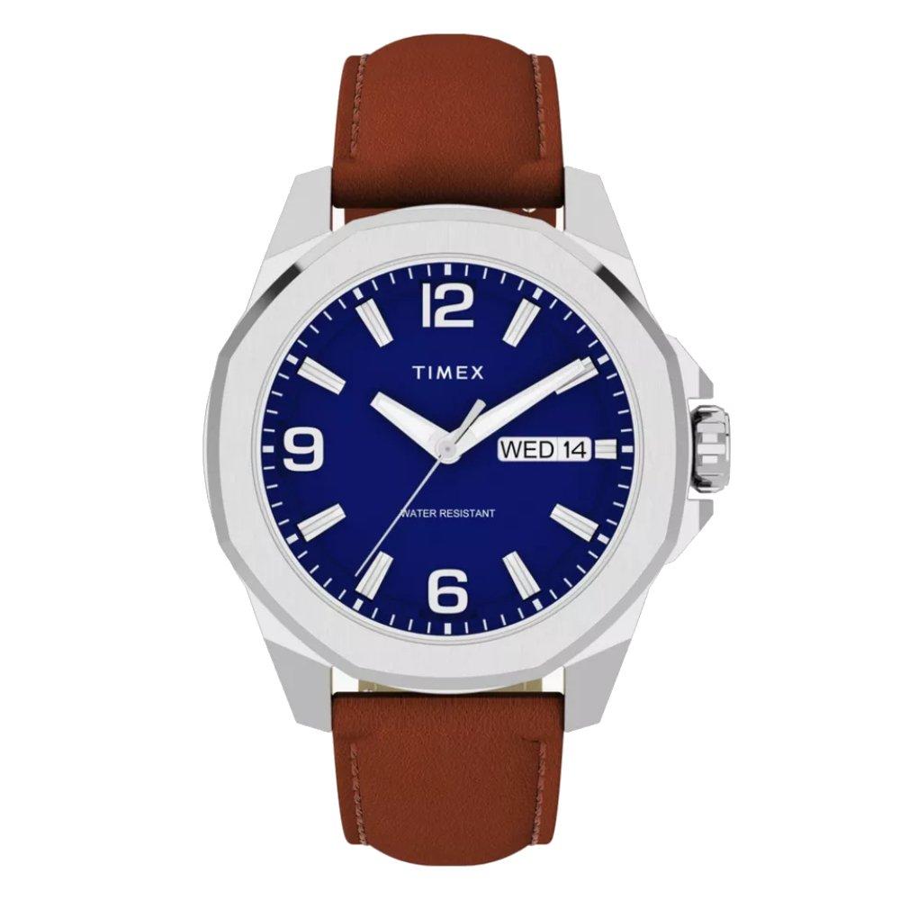Timex Watch For Men 46mm Brown Strap TW2W92800 Silver