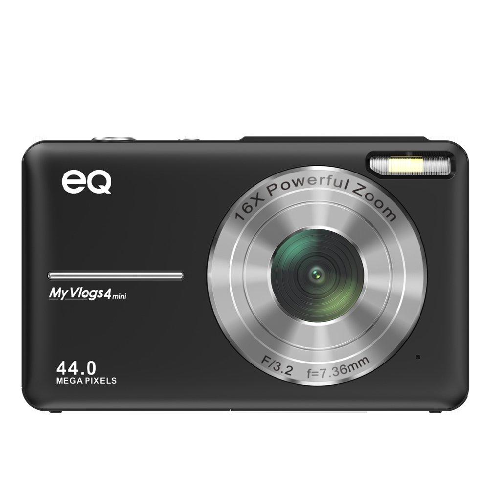 كاميرا رقمية صغيرة من اي كيو بدقة 44 ميجابكسل عالية الوضوح مع تقريب بصري، MyVlogs4mini BLK - أسود