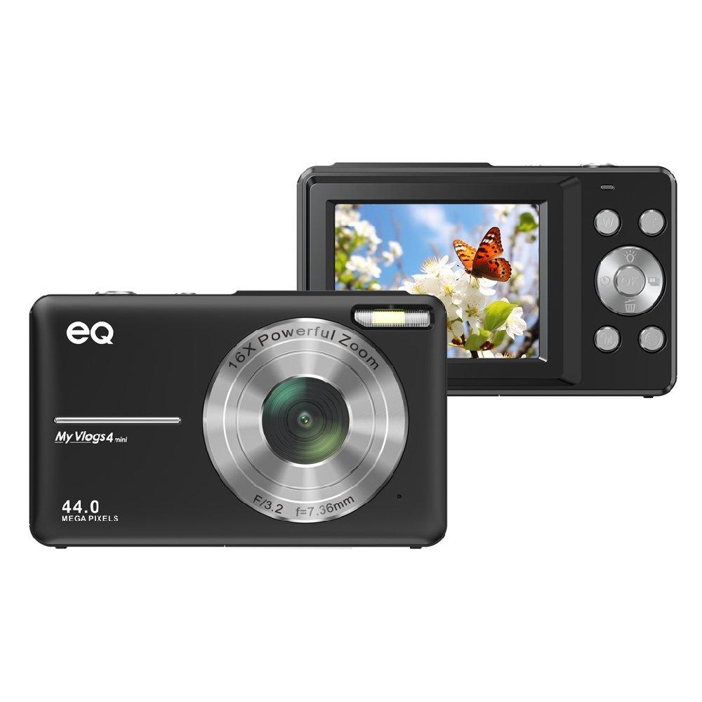 كاميرا رقمية صغيرة من اي كيو بدقة 44 ميجابكسل عالية الوضوح مع تقريب بصري، MyVlogs4mini BLK - أسود