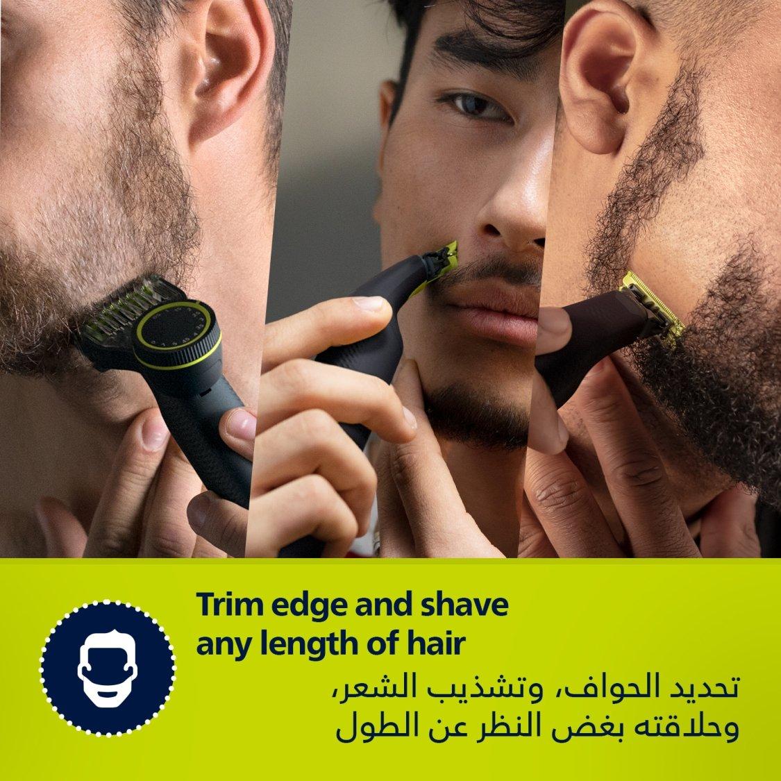 Philips OneBlade Pro Face + Body QP6542/10, Hybrid Trimmer and Shaver with 12-Length Precision Comb, Waterproof, 90 Min Cordless Use