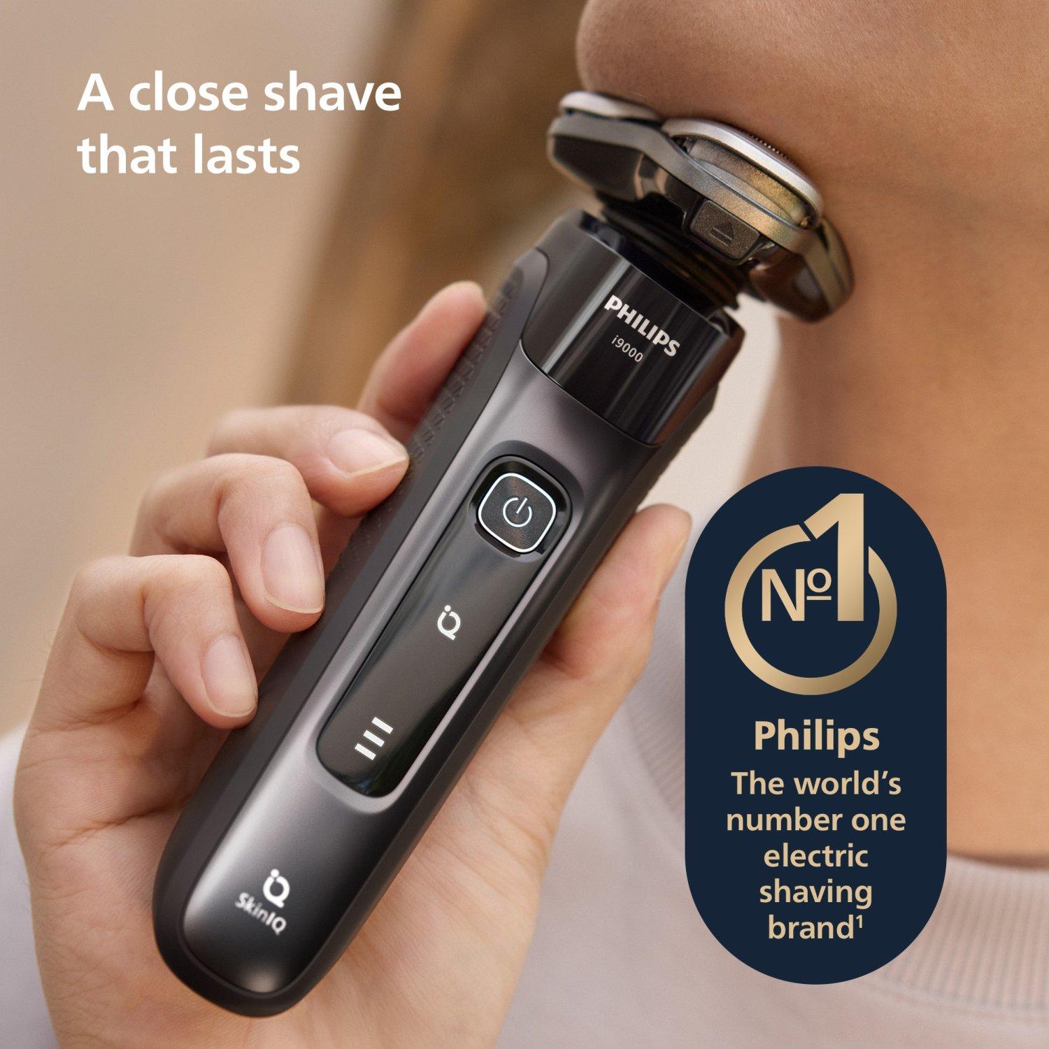 Philips i9000 Wet & Dry Electric Shaver X9002/05 | Close, comfortable shave | Flexible heads follow your face | Built-in trimmer | 50 min cordless | Travel pouch