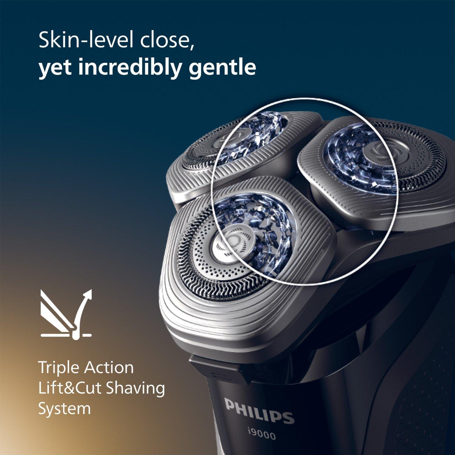 Philips i9000 Wet & Dry Electric Shaver X9002/05 | Close, comfortable shave | Flexible heads follow your face | Built-in trimmer | 50 min cordless | Travel pouch