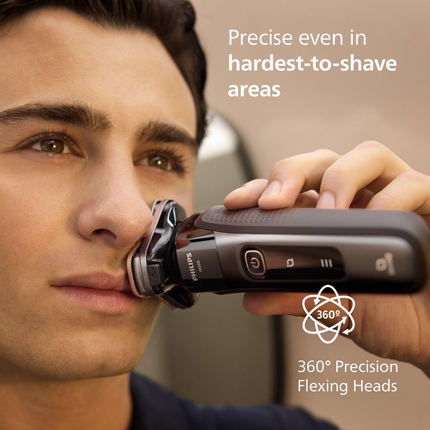 Philips i9000 Wet & Dry Electric Shaver X9002/05 | Close, comfortable shave | Flexible heads follow your face | Built-in trimmer | 50 min cordless | Travel pouch