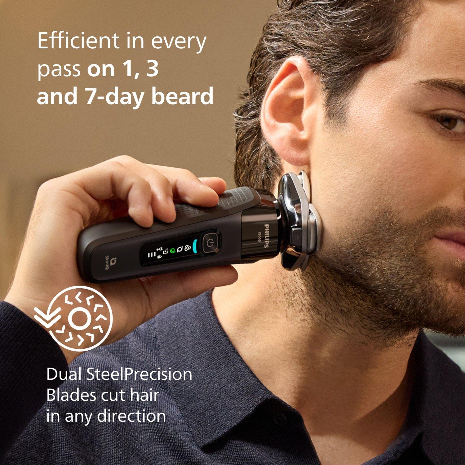 Philips i9000 Wet & Dry Electric Shaver X9002/05 | Close, comfortable shave | Flexible heads follow your face | Built-in trimmer | 50 min cordless | Travel pouch