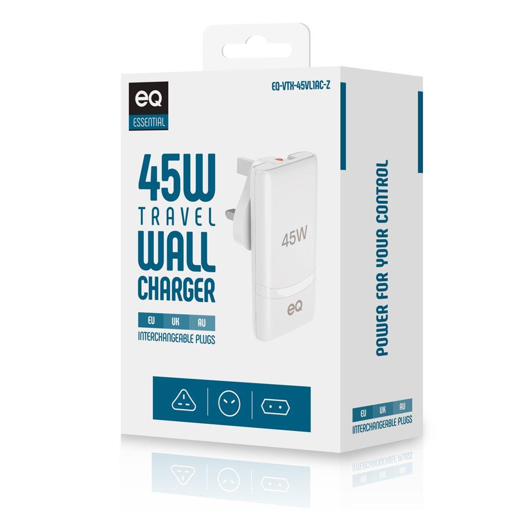EQ Gan Wall Charger 45W UK, EQ-VTX-45VLAC-Z -White