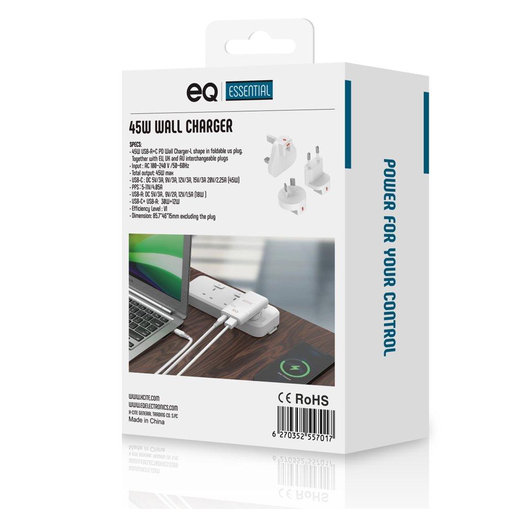 EQ Gan Wall Charger 45W UK, EQ-VTX-45VLAC-Z -White
