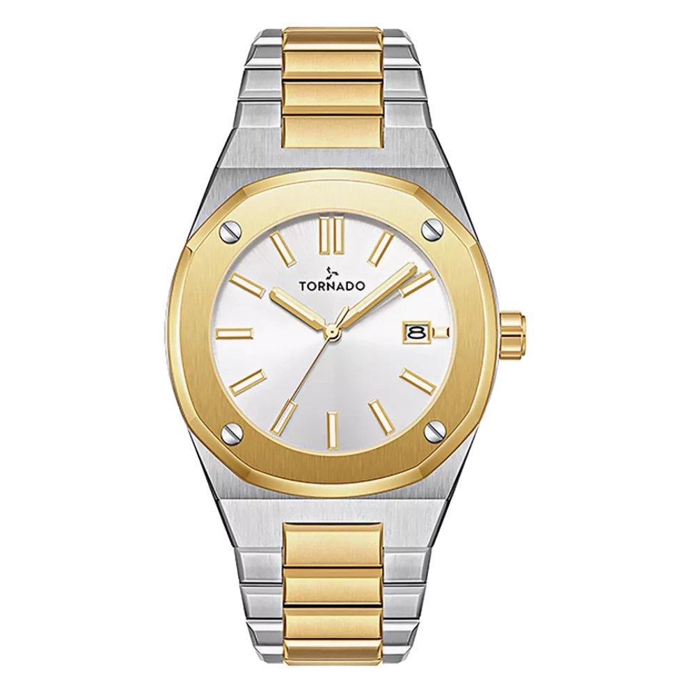 ساعة تورونادو رجالي سوار ذهبي 42 ملم T23003-TBTW ذهبي