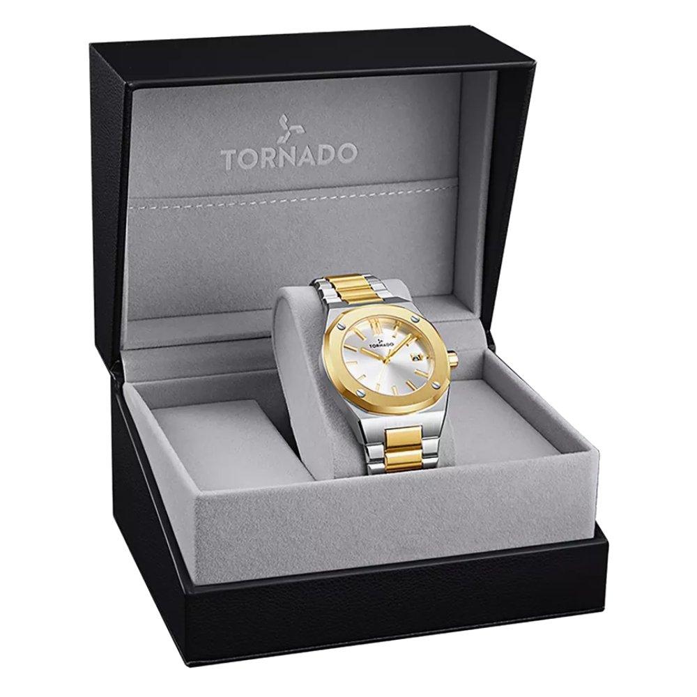 ساعة تورونادو رجالي سوار ذهبي 42 ملم T23003-TBTW ذهبي