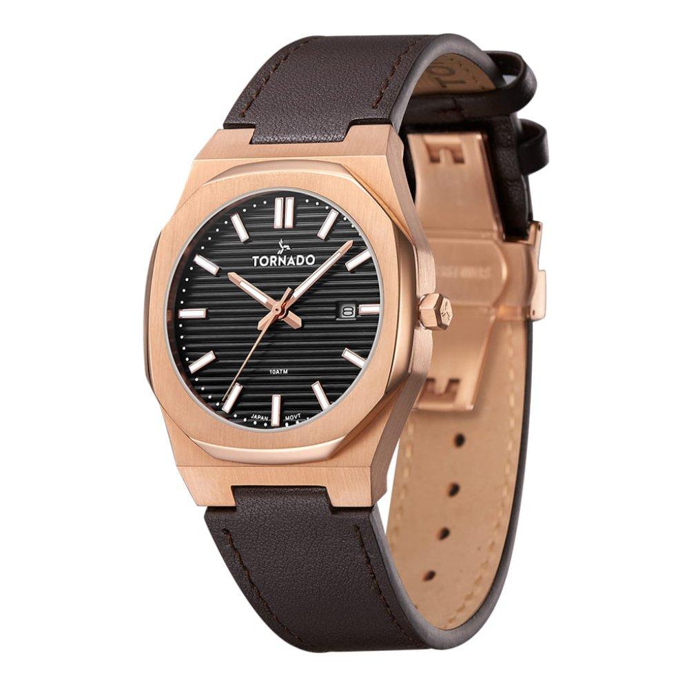 Toronado Watch For Men 40mm Brown Strap T22002-RLDB Rose Gold