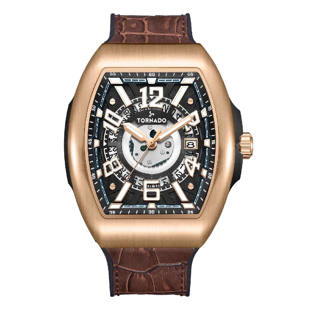 Toronado Watch For Men 44mm Brown Strap T25301-RLDB Rose gold