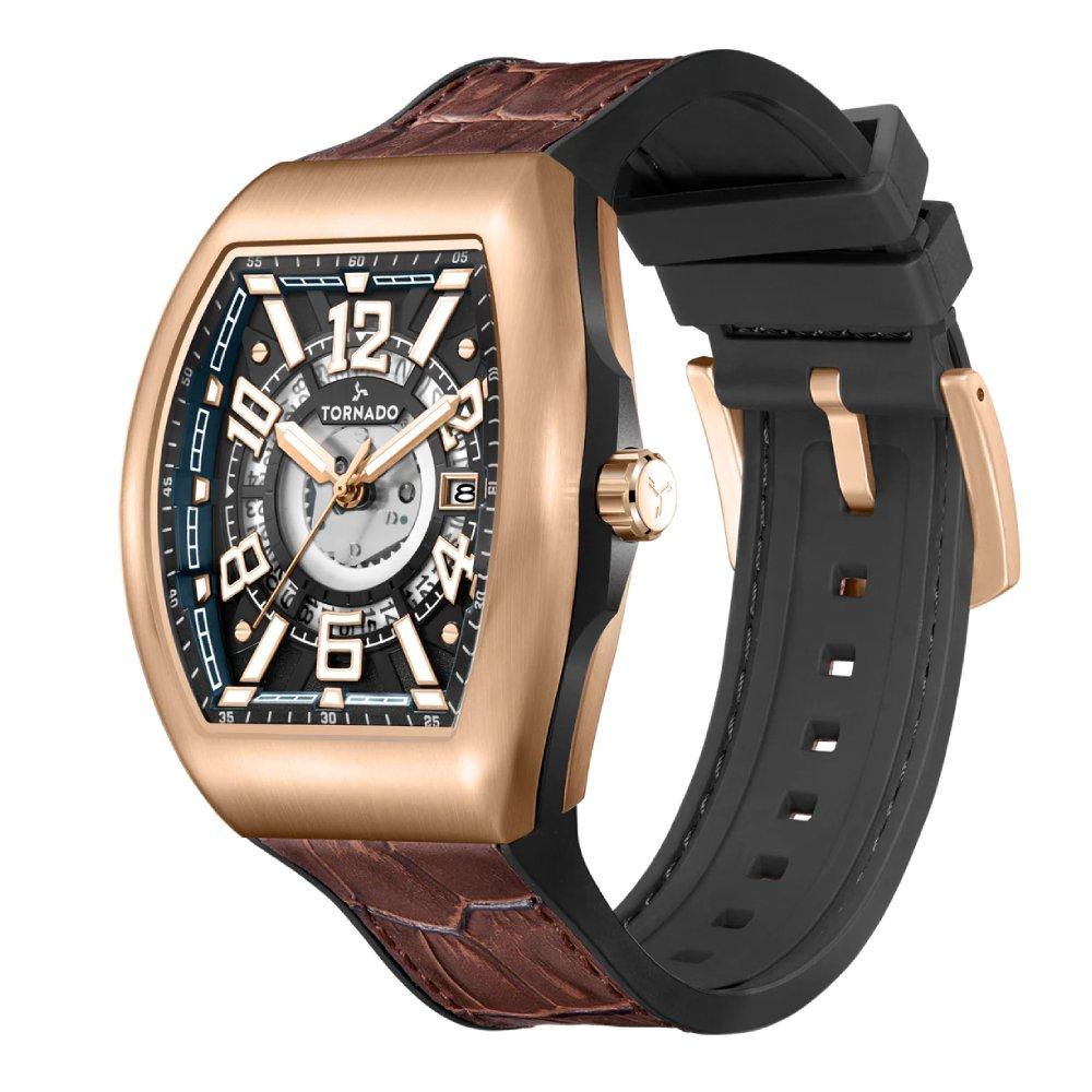Toronado Watch For Men 44mm Brown Strap T25301-RLDB Rose gold