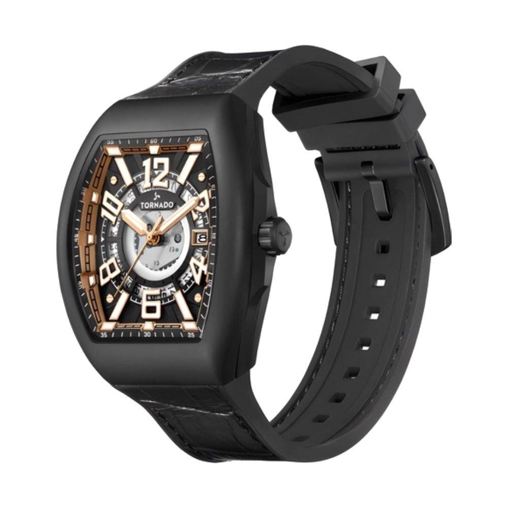 ساعة تورونادو رجالي 44 ملم سوار أسود T25301-BLBB أسود