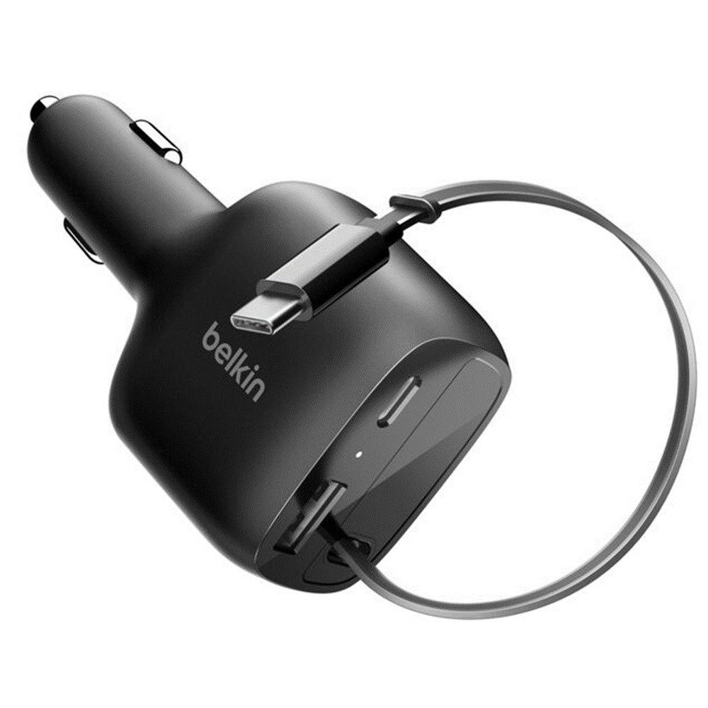 Belkin 75W 3-port Car Charger with USB-C/A Cable, CCC001HQBK - Black