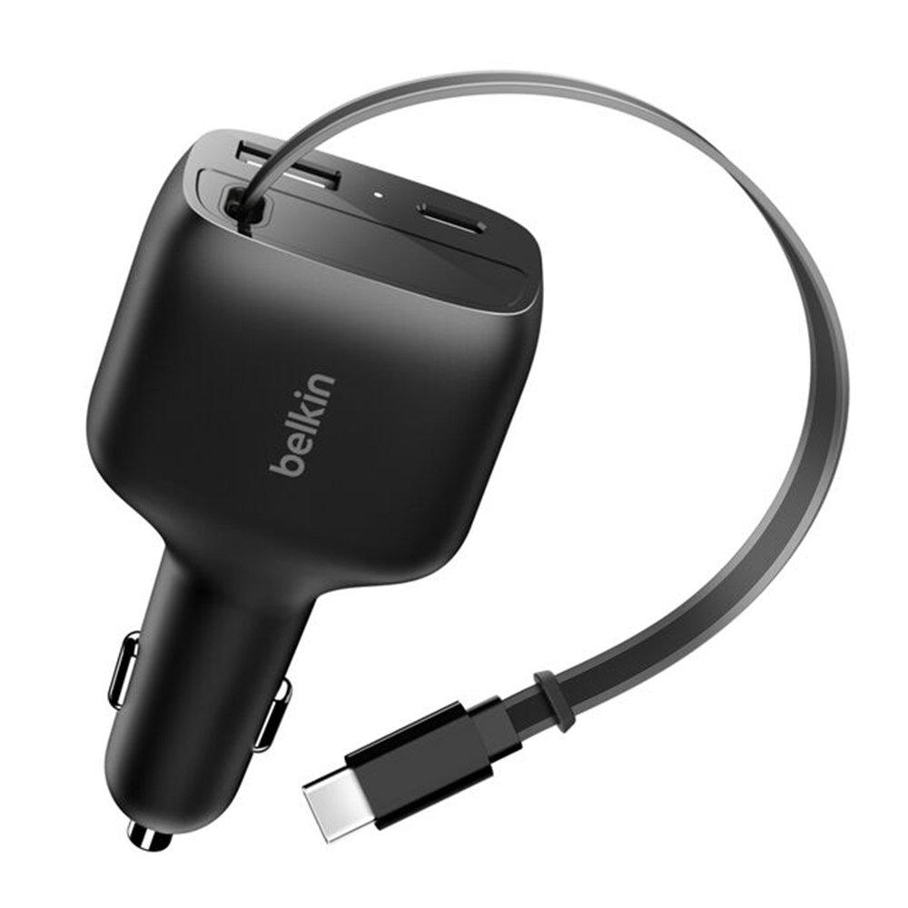 Belkin 75W 3-port Car Charger with USB-C/A Cable, CCC001HQBK - Black