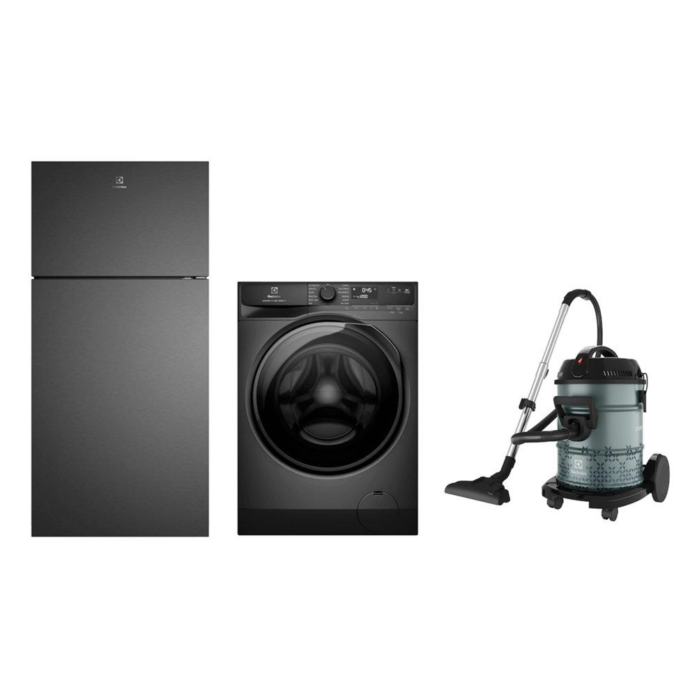 مجموعة إلكترولوكس من غسالة تحميل أمامي سعة 10 كجم + مكنسة كهربائية بقوة 2100 واط + ثلاجة بفريزر علوي