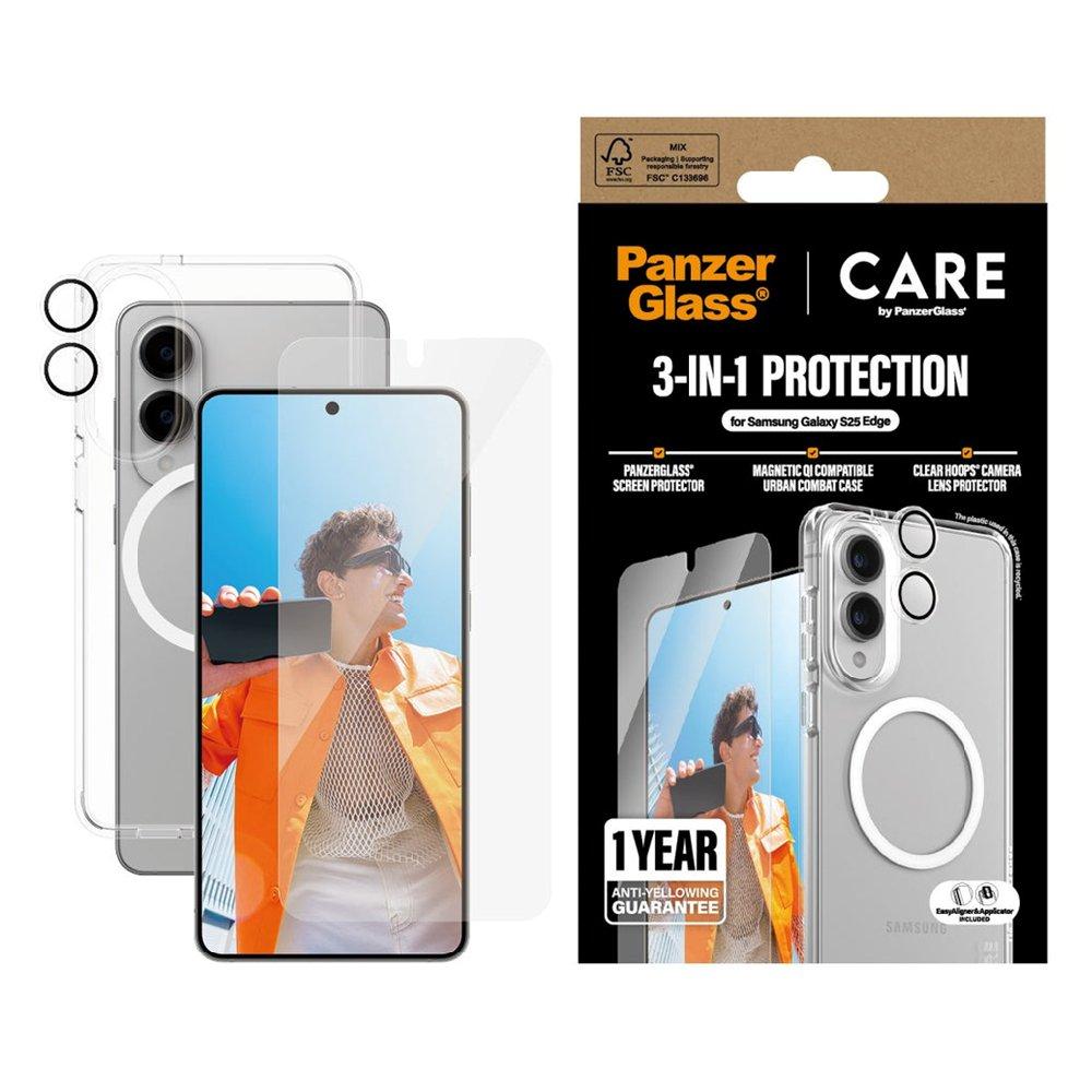 مجموعة بانزر جلاس 3 في 1 لهاتف سامسونج اس25 ايدج، CR57432 - شفاف