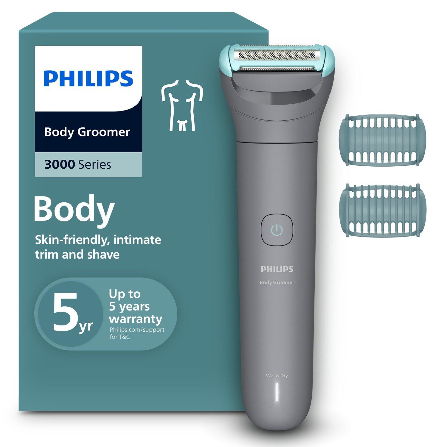 Philips Body Groomer BG3480/15 | Trim & shave body hair | 100% showerproof | Skin-friendly | 2 & 3 mm combs | Up to 80 min cordless | Battery indicator | USB charging