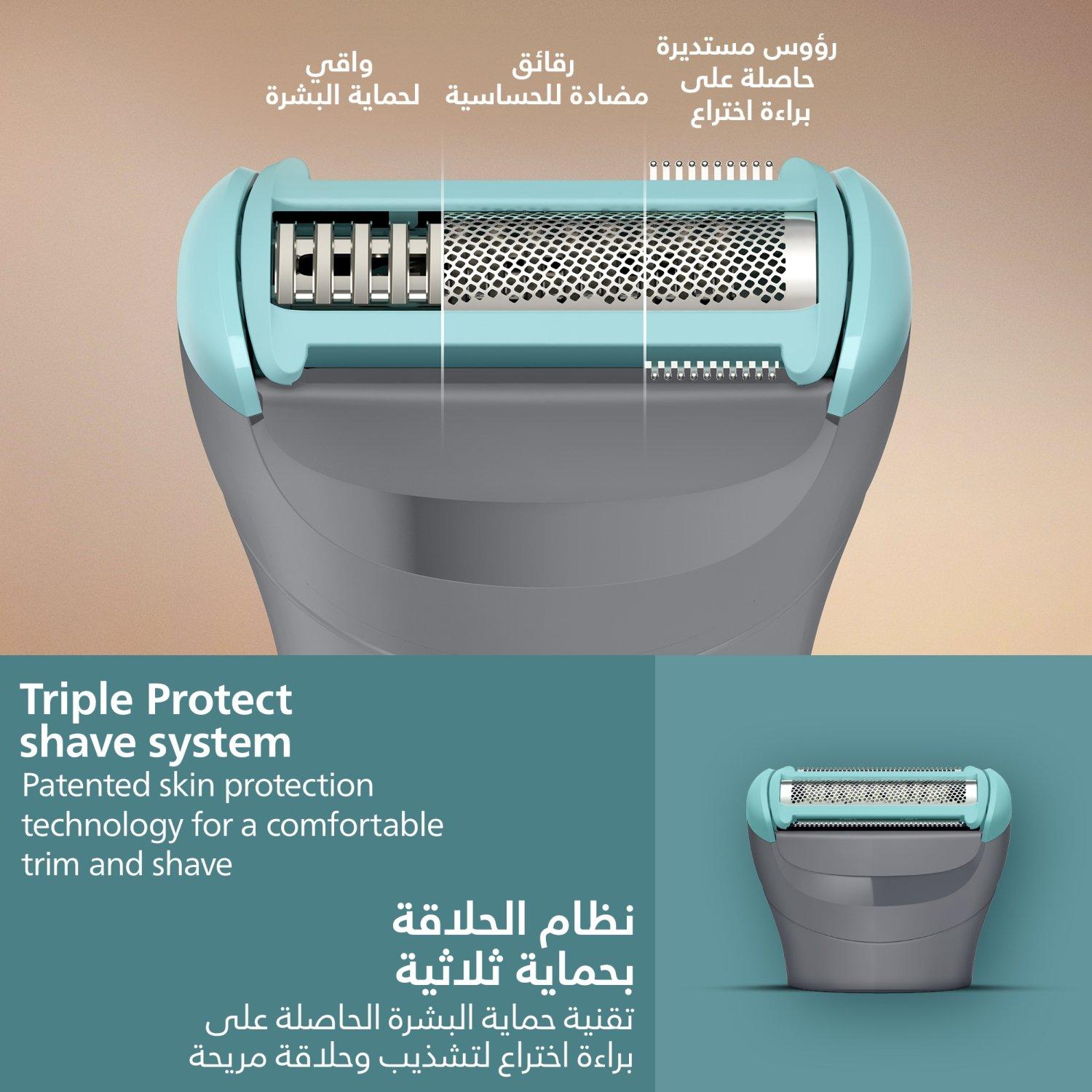 Philips Body Groomer BG3480/15 | Trim & shave body hair | 100% showerproof | Skin-friendly | 2 & 3 mm combs | Up to 80 min cordless | Battery indicator | USB charging