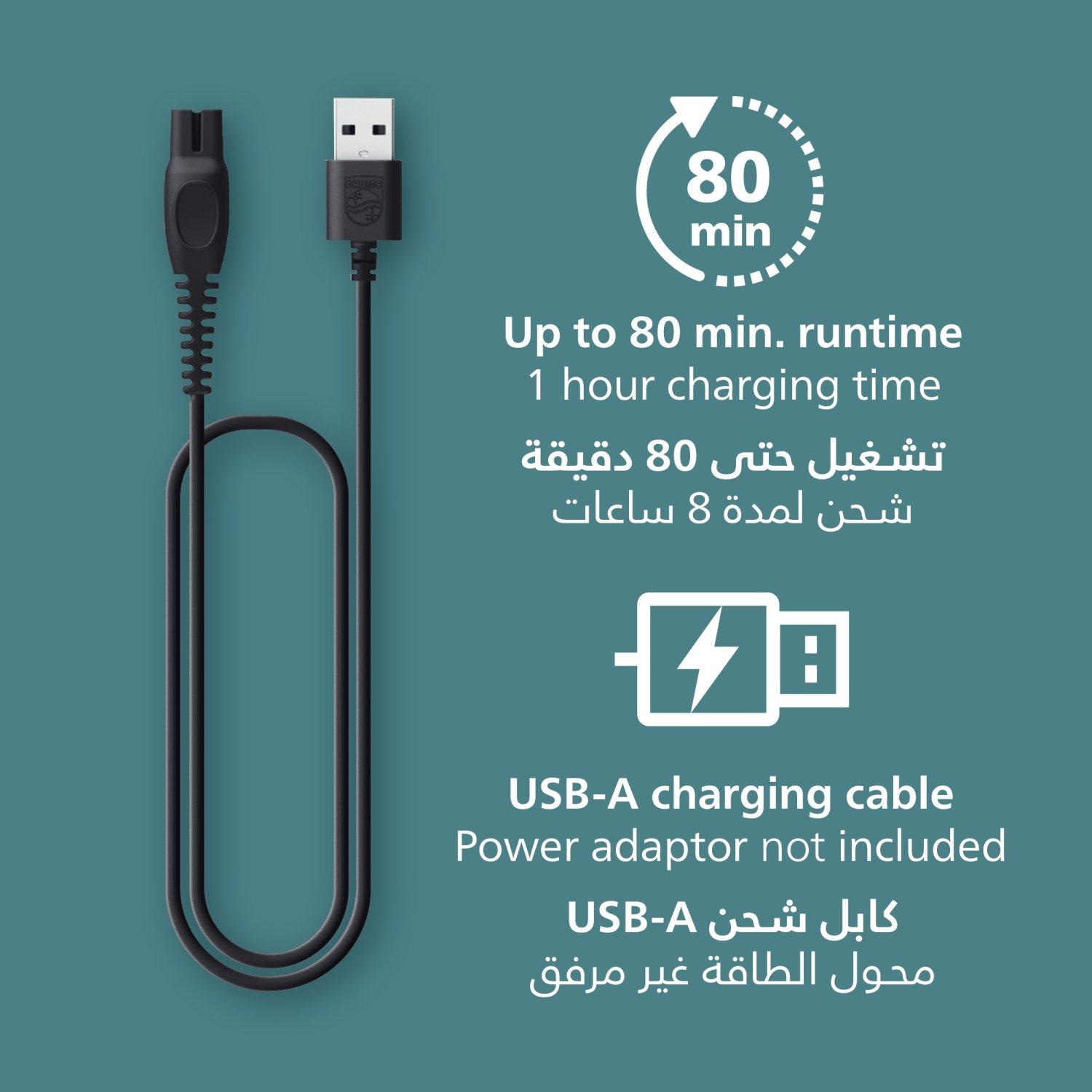 Philips Body Groomer BG3480/15 | Trim & shave body hair | 100% showerproof | Skin-friendly | 2 & 3 mm combs | Up to 80 min cordless | Battery indicator | USB charging