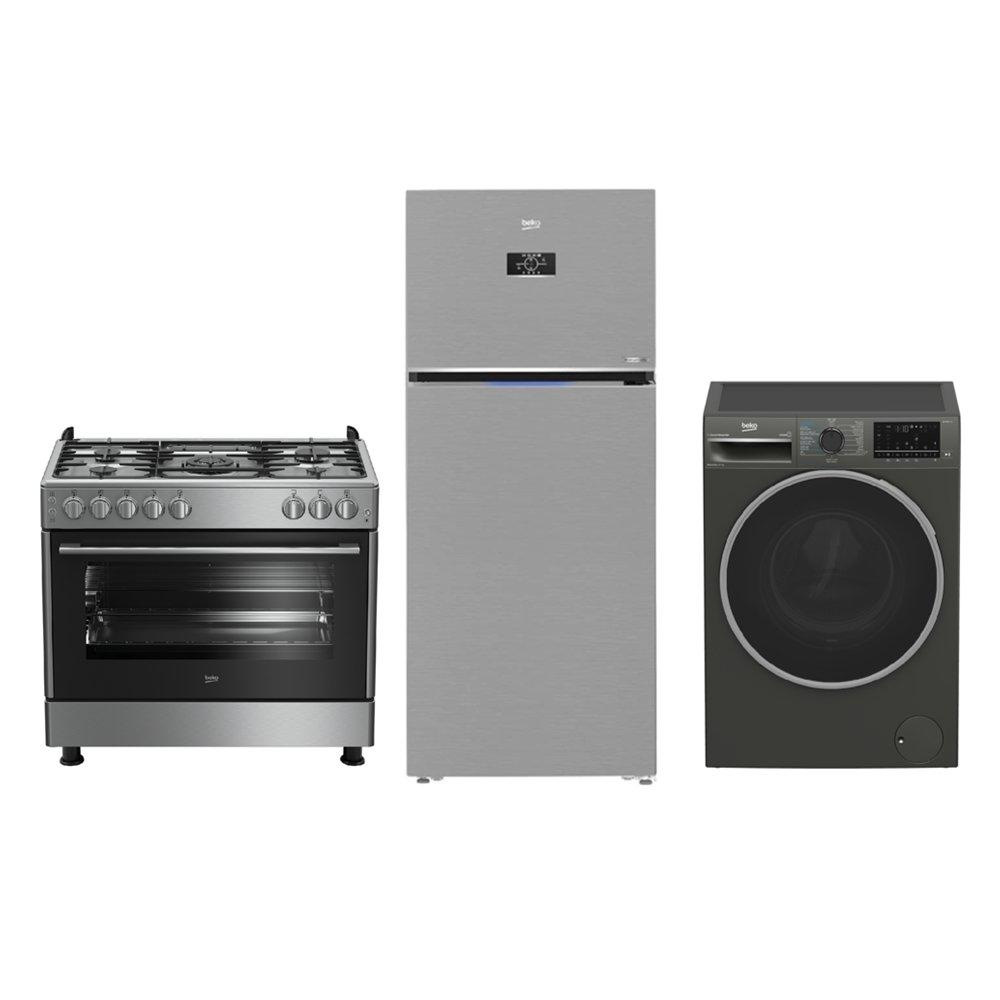 Fogão, frigorífico e máquina Beko