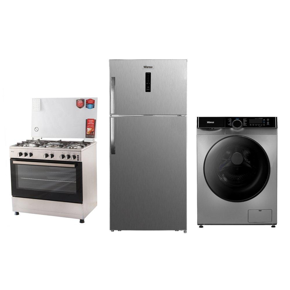 Wansa 90x60cm Gas Cooker + 10kg Front Load Washer + 18CFT Top Mount Refrigerator
