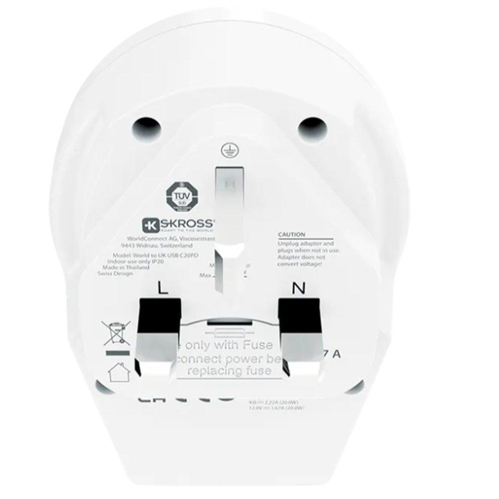 Skross World to UK C20PD USB Adapter, 1500291 – White