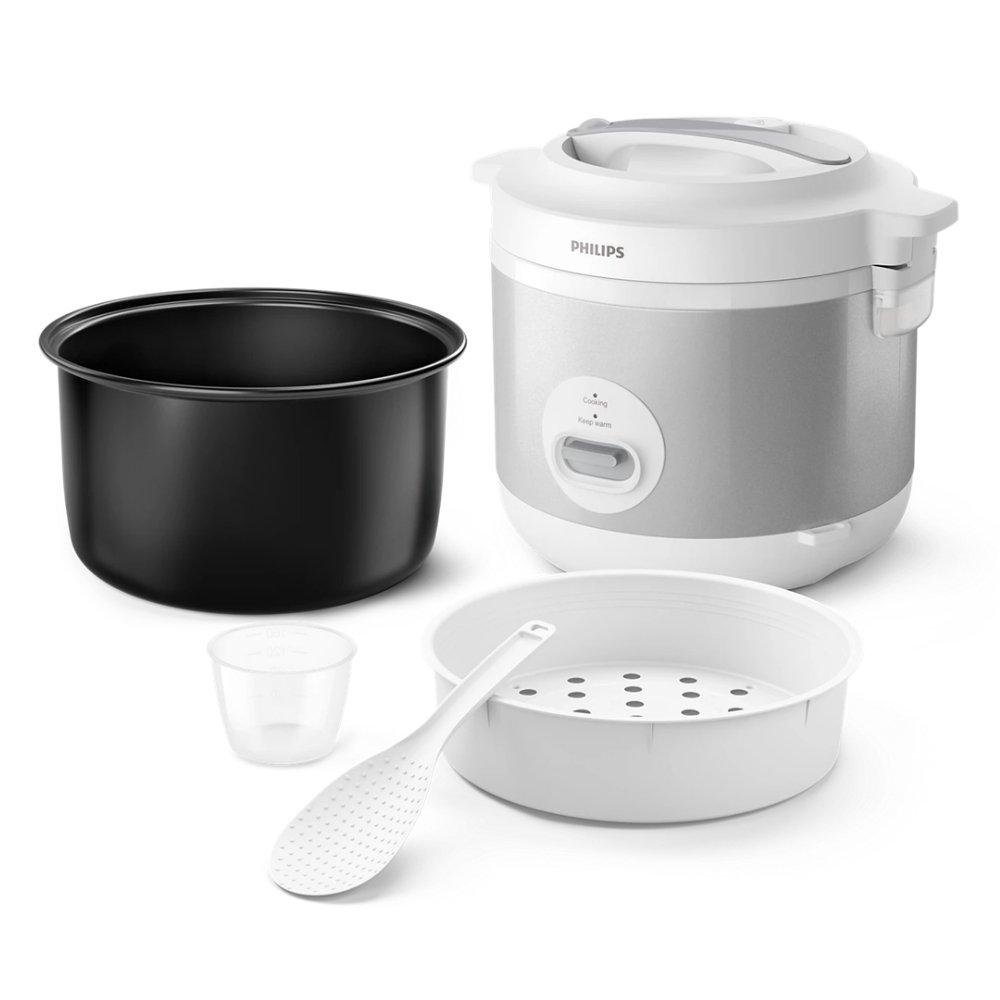 Philips Rice Cooker 1000 Series, 780W, 1.8L, HD3008/30 - White & Silver
