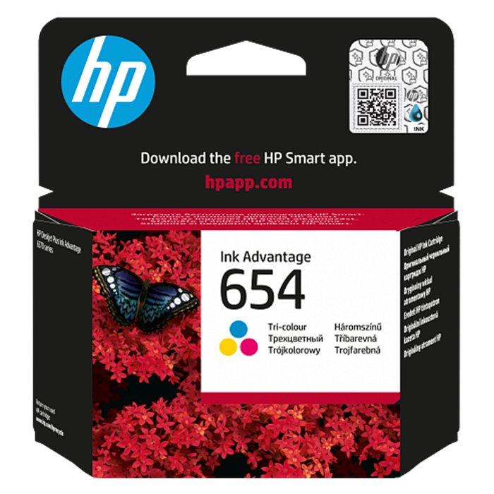 HP 654 Tri-color Original Ink Advantage Cartridge, 200 Pages, 7FP38UE - Colored