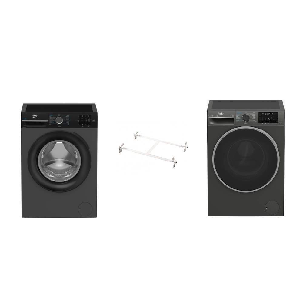 Beko Front Load Washer 8kg+ Heat Pump Dryer 8kg + Wansa Washer and Dryer Stacking Unit