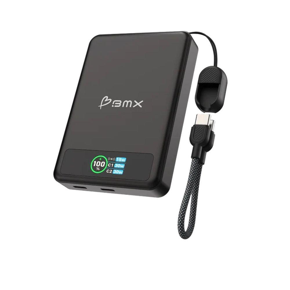 باور بانك مغناطيسي بي ام اكس سوليد سيف 10 كيه، شحن لاسلكي تشي2، BMX-B939-10-BL – أسود