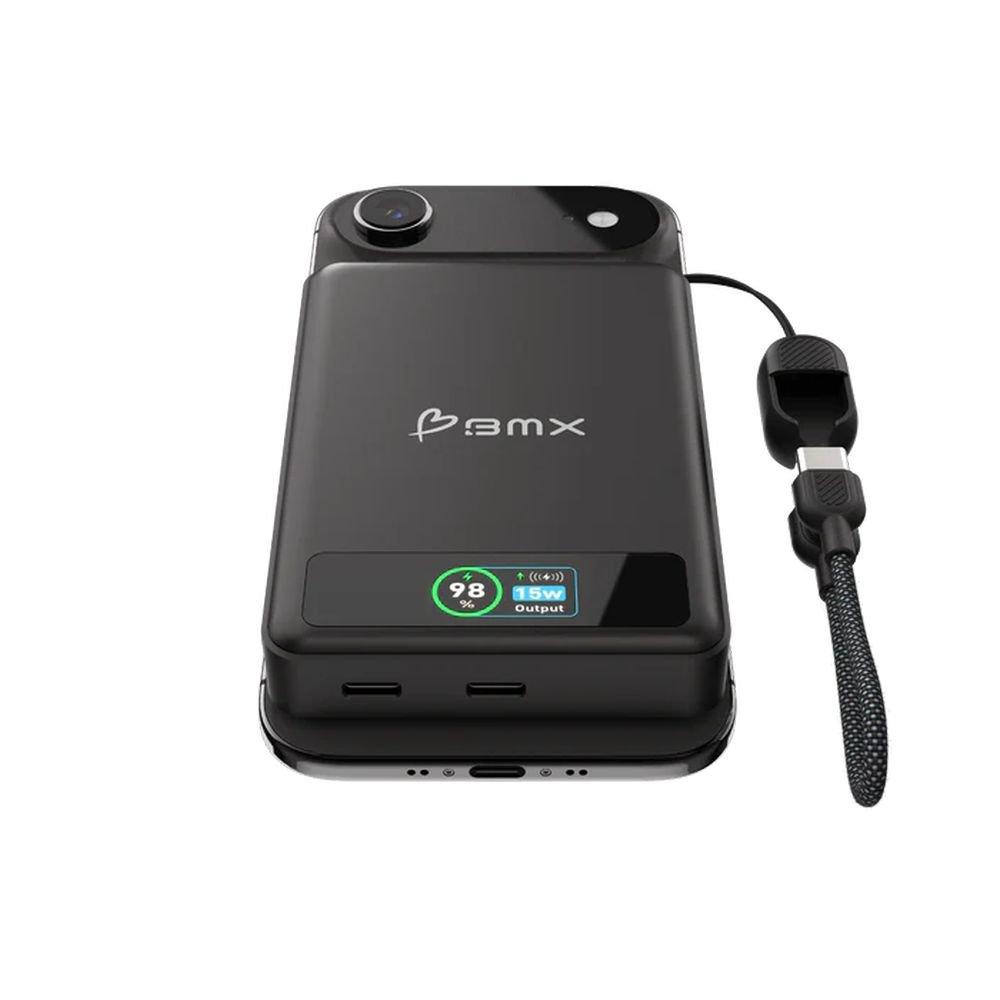 باور بانك مغناطيسي بي ام اكس سوليد سيف 10 كيه، شحن لاسلكي تشي2، BMX-B939-10-BL – أسود