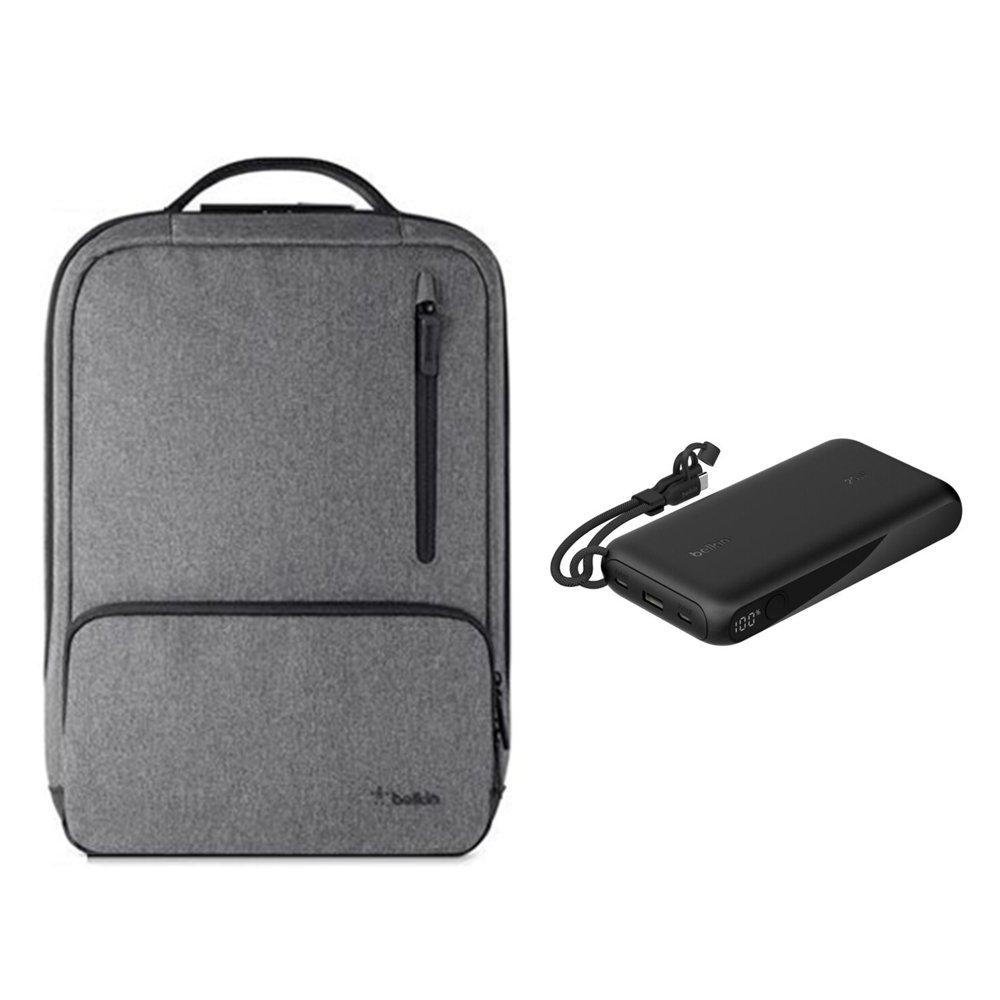 belkin Belkin Classic Pro Backpack + Power Bank 20k With Cable Belkin Classic Pro Backpack + Power Bank 20K  with Cable, Bundle = Black & Grey
