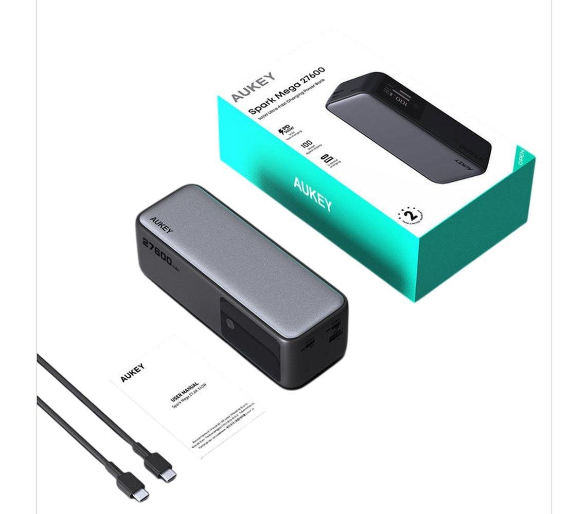 AUKEY Spark Mega 27600 Ultra-Fast Charging Power Bank, 27600mAh, 140W, digital display, AU-PB-Y63-GY - Grey