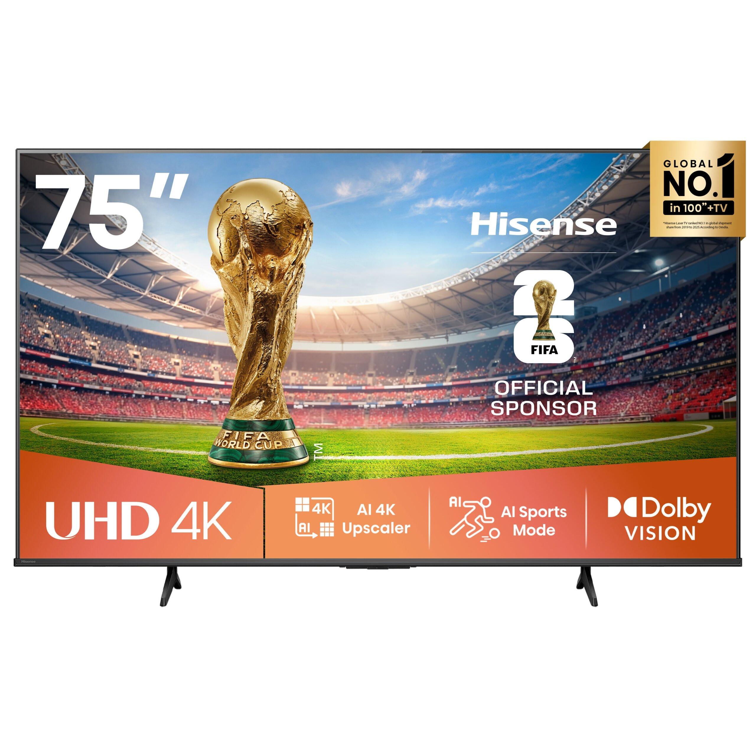 Hisense A6Q Smart TV, 75 Inch, 4K UHD (3840 × 2160), 60 Hz, Dolby Vision, VIDAA OS, 75A62QS  – Black