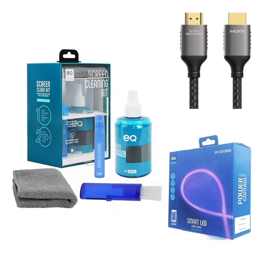 EQ Screen Spray Cleaning Kit + RGB Strip Kit with Wi-Fi and Remote + HDMI Cable, Bundle, EQACCPKG