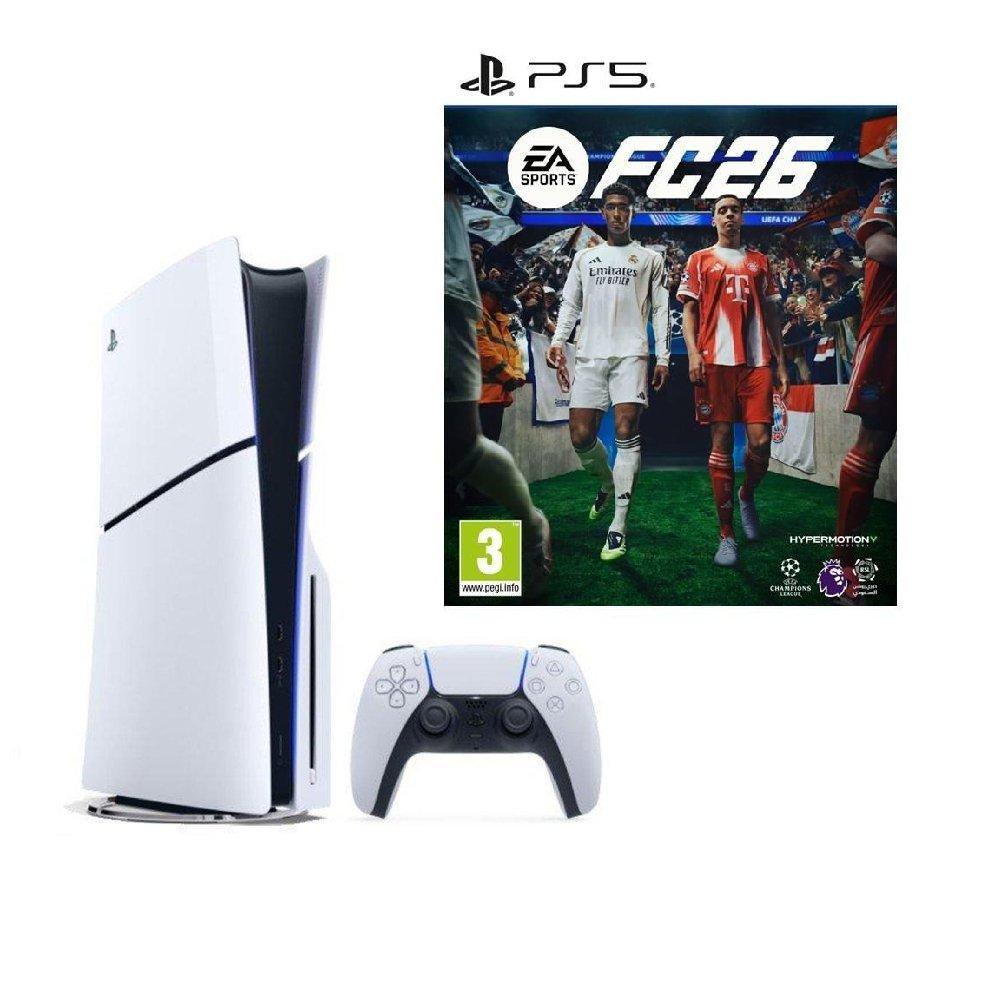 PlayStation 5 Slim – E Chassis Disc Console + PS5 EA Sports FC26 Standard Edition Game.