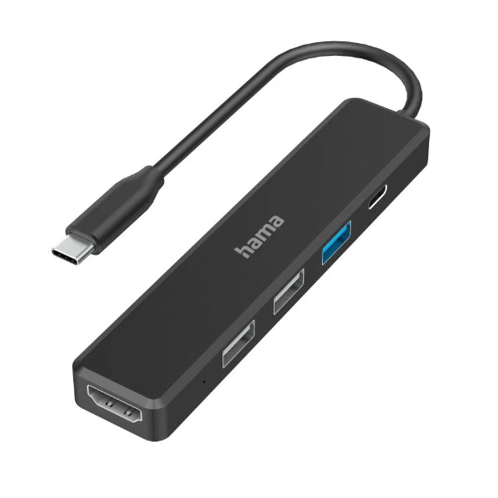 Hama USB-C Multiport Hub, 5 Ports, 3× USB-A, USB-C PD, HDMI 4K, 00200117 – Black