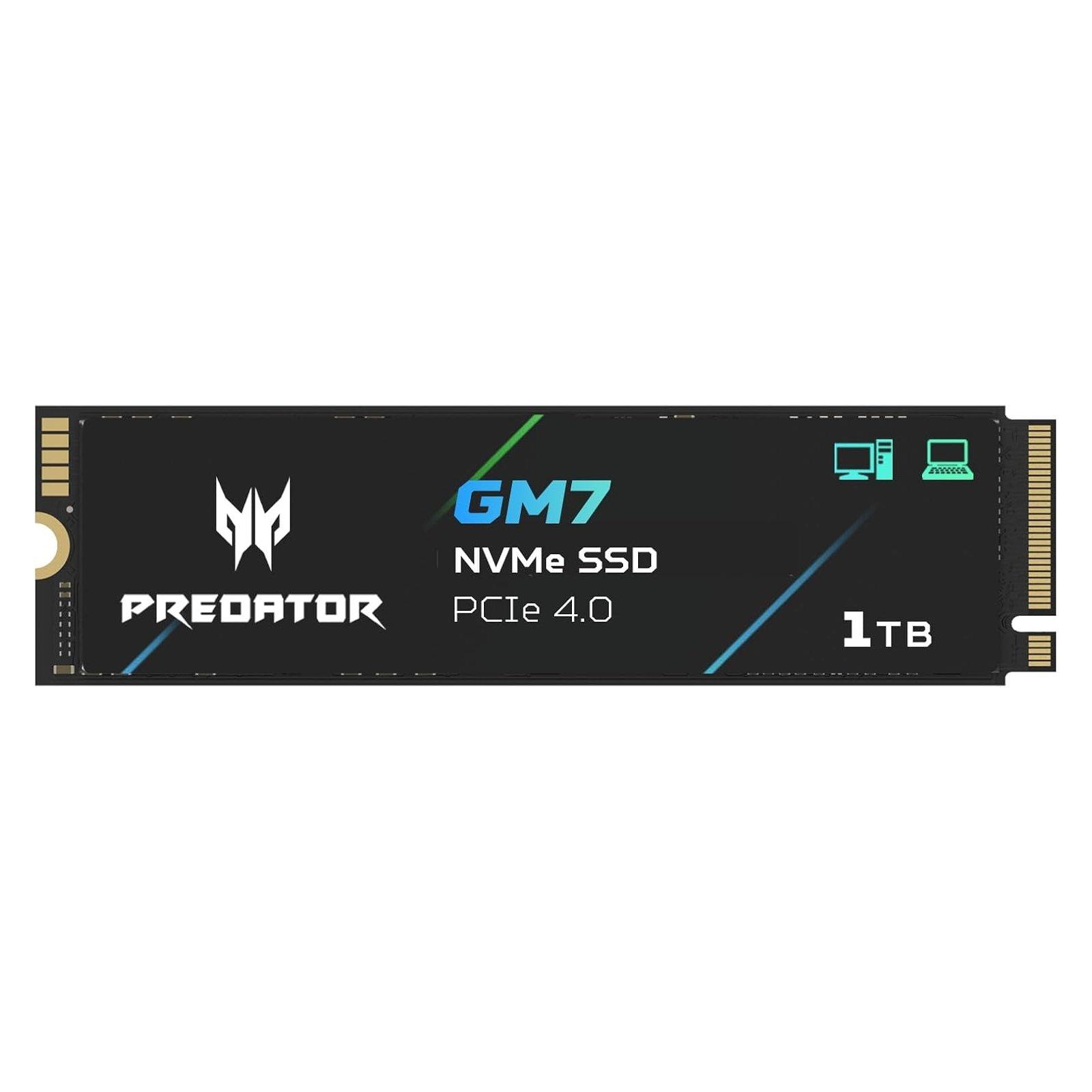 Acer Predator GM7 PCIe 4.0 NVMe SSD, 1TB, 7400 MB/s Read, 6500 MB/s Write, BL.9BWWR.118 – Black