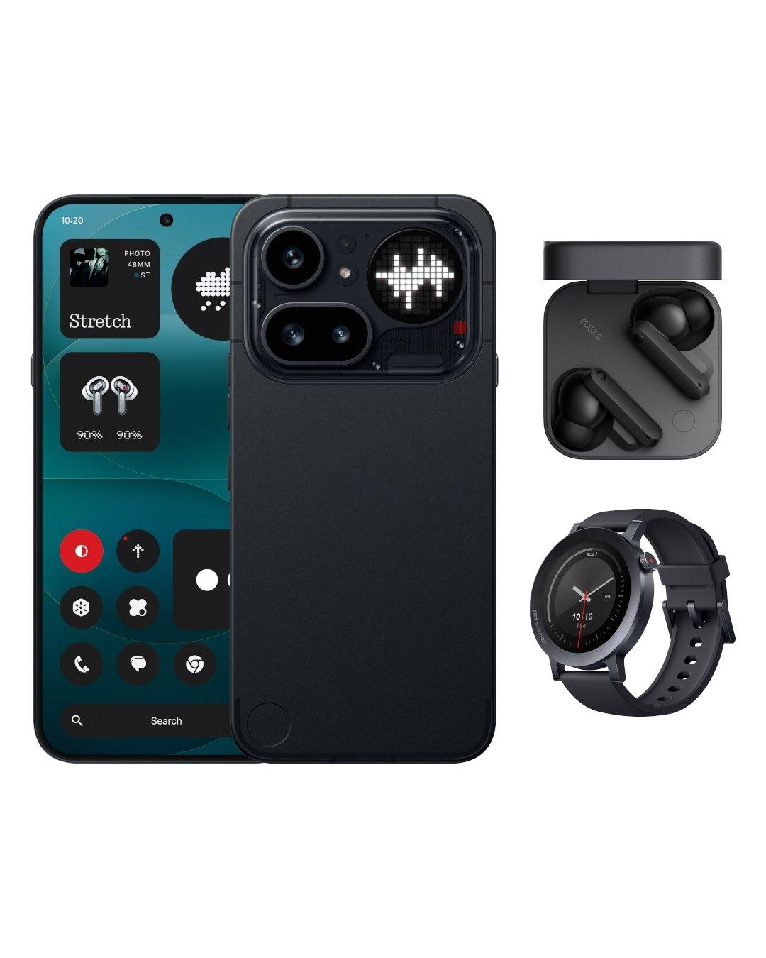 Nothing Phone 4a Pro, Snapdragon 7 Gen 4, 12GB RAM, 256GB, 6.83-Inch AMOLED Display – Black + Nothing Pro 3 Smart Watch + Nothing CMF Buds 2
