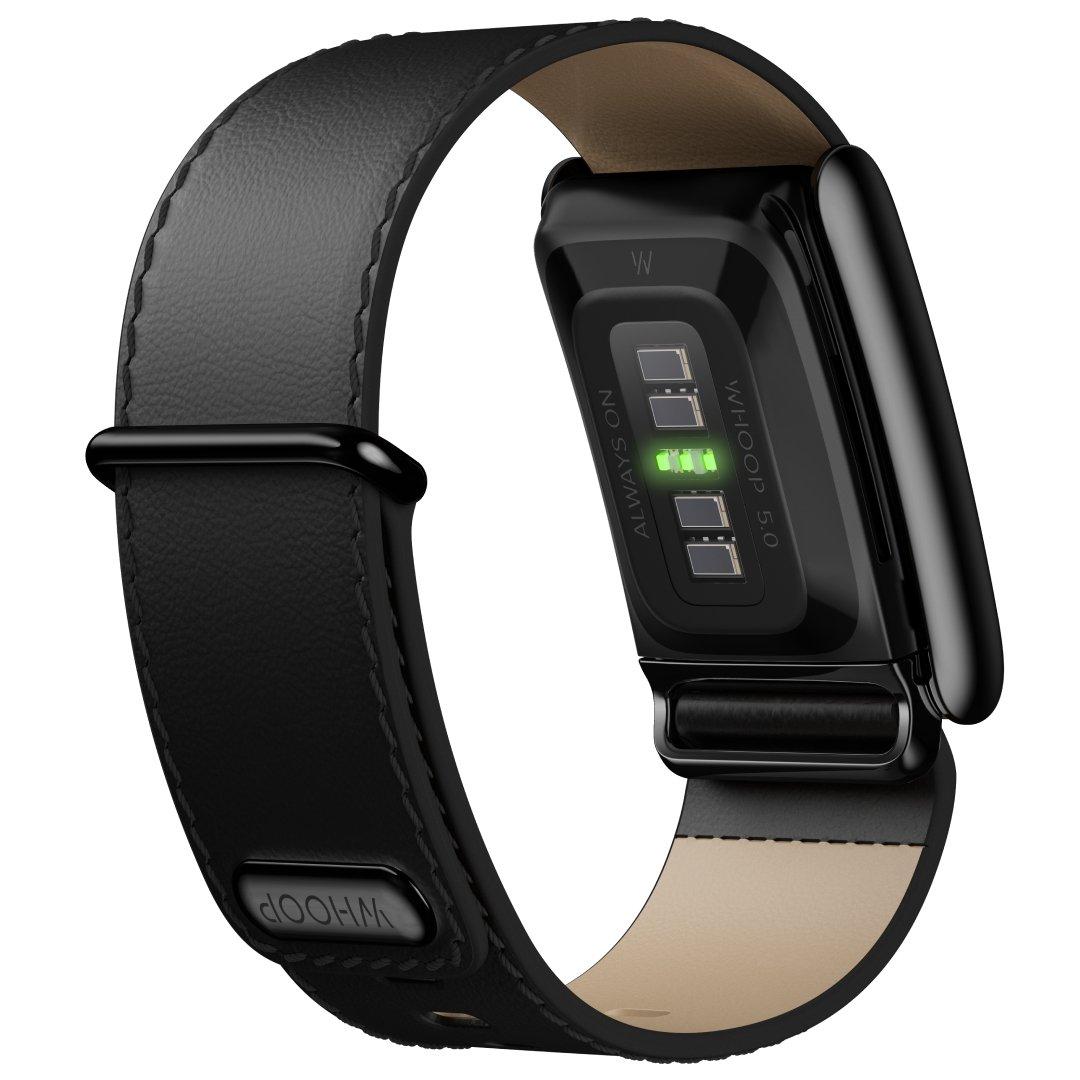 WHOOP 5.0 LeatherLuxe Band, Straight, Black/Cream/Black Titanium S 