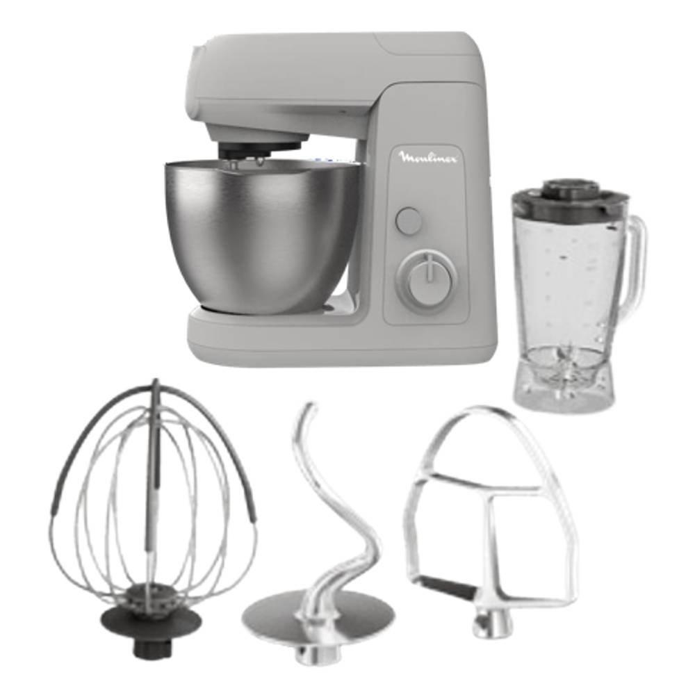 Moulinex Bake Partner Stand Mixer, Kitchen Machine, 1400W Motor Locked Power, 4.6Litre, QA521B27 - Silver