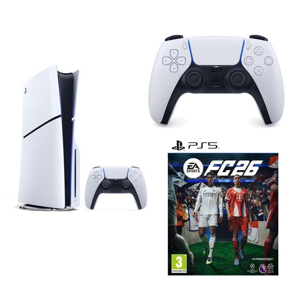 PlayStation 5 Slim – E Chassis Disc Console Standalone + PlayStation 5 DualSense Wireless Controller +  PS5 EA Sports FC26 Standard Edition