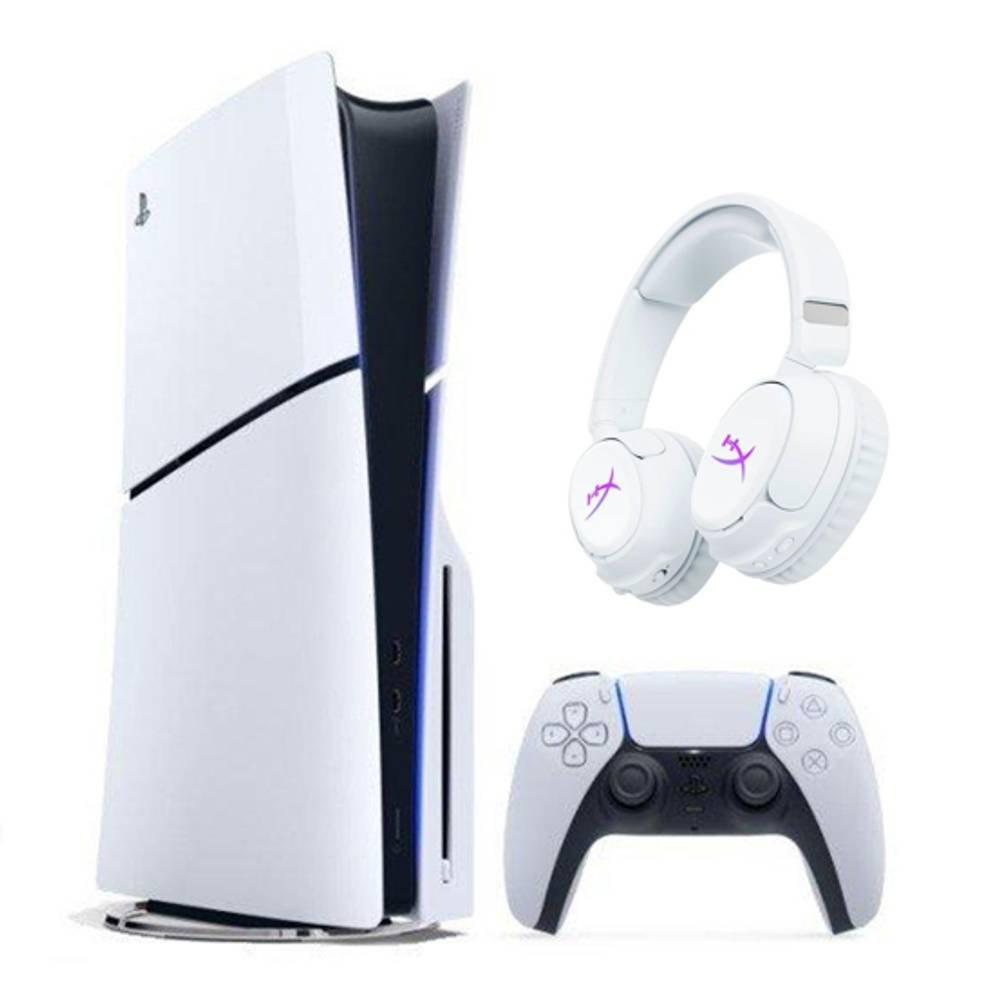 New Arrival PlayStation 5 Slim – E Chassis Disc Console Standalone + HyperX Cloud Flight 2 Wireless Gaming Headset, B5VC5AA - White Split it your way