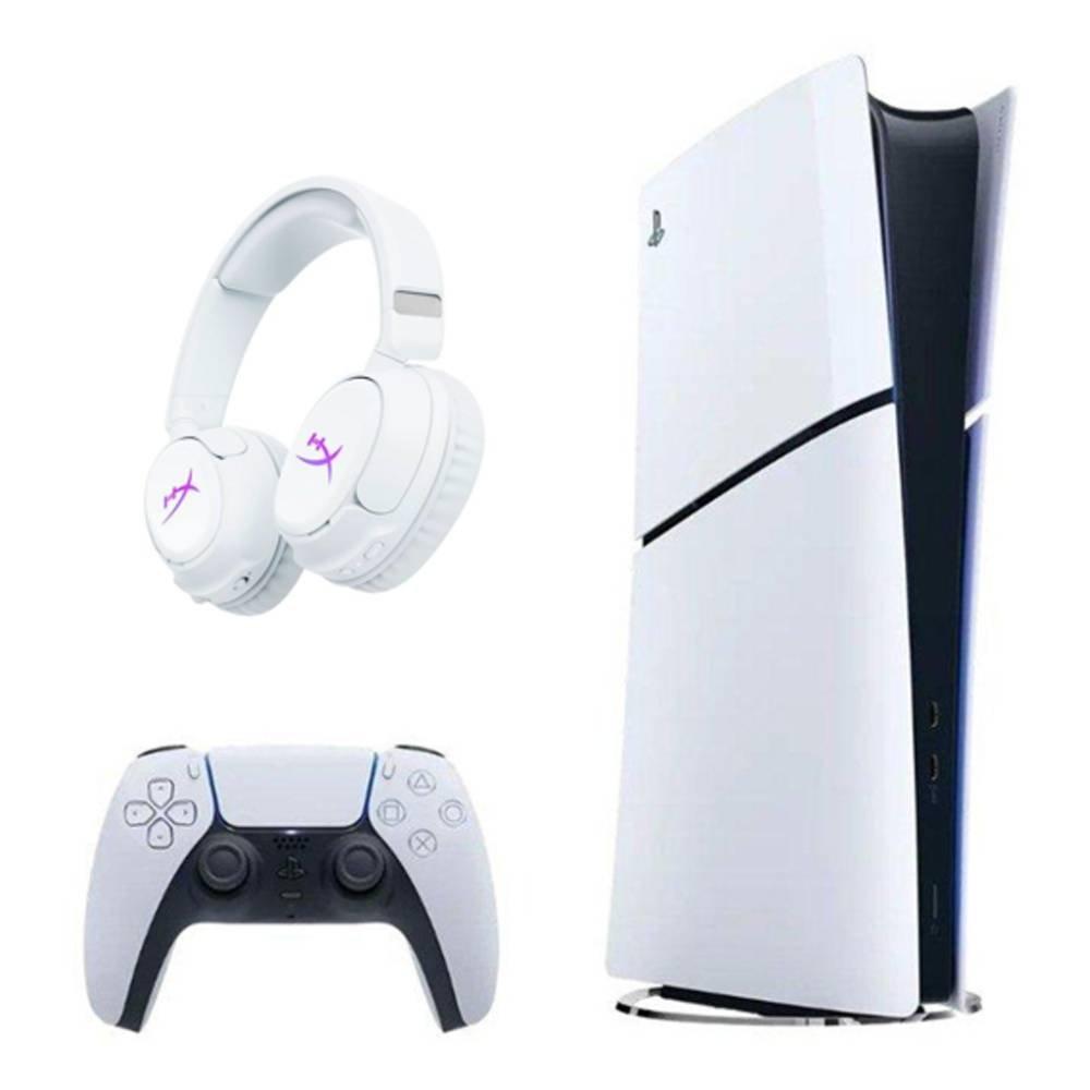New Arrival PlayStation 5 Slim – E Chassis Digital Console Standalone + HyperX Cloud Flight 2 Wireless Gaming Headset, B5VC5AA - White Split it your way