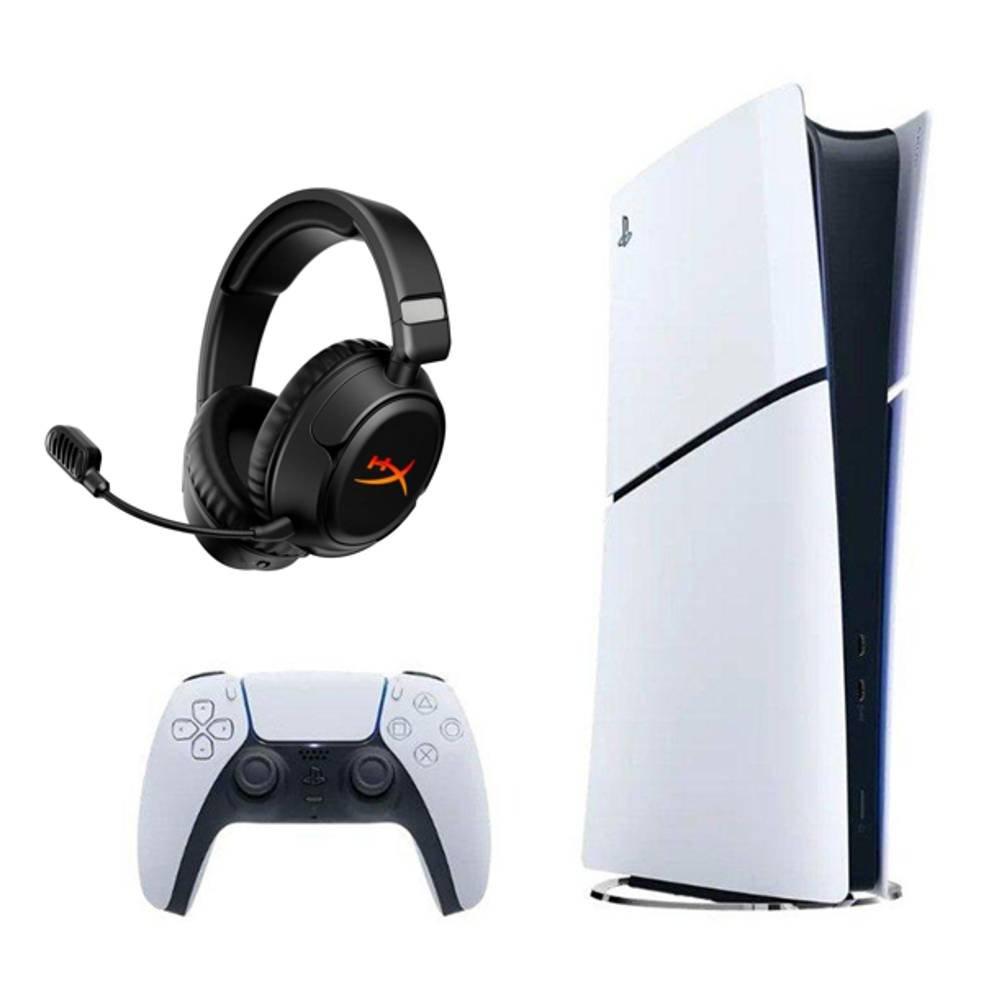 New Arrival PlayStation 5 Slim – E Chassis Digital Console Standalone + HyperX Cloud Flight 2 Wireless Gaming Headset, B5VC4AA - Black Split it your way