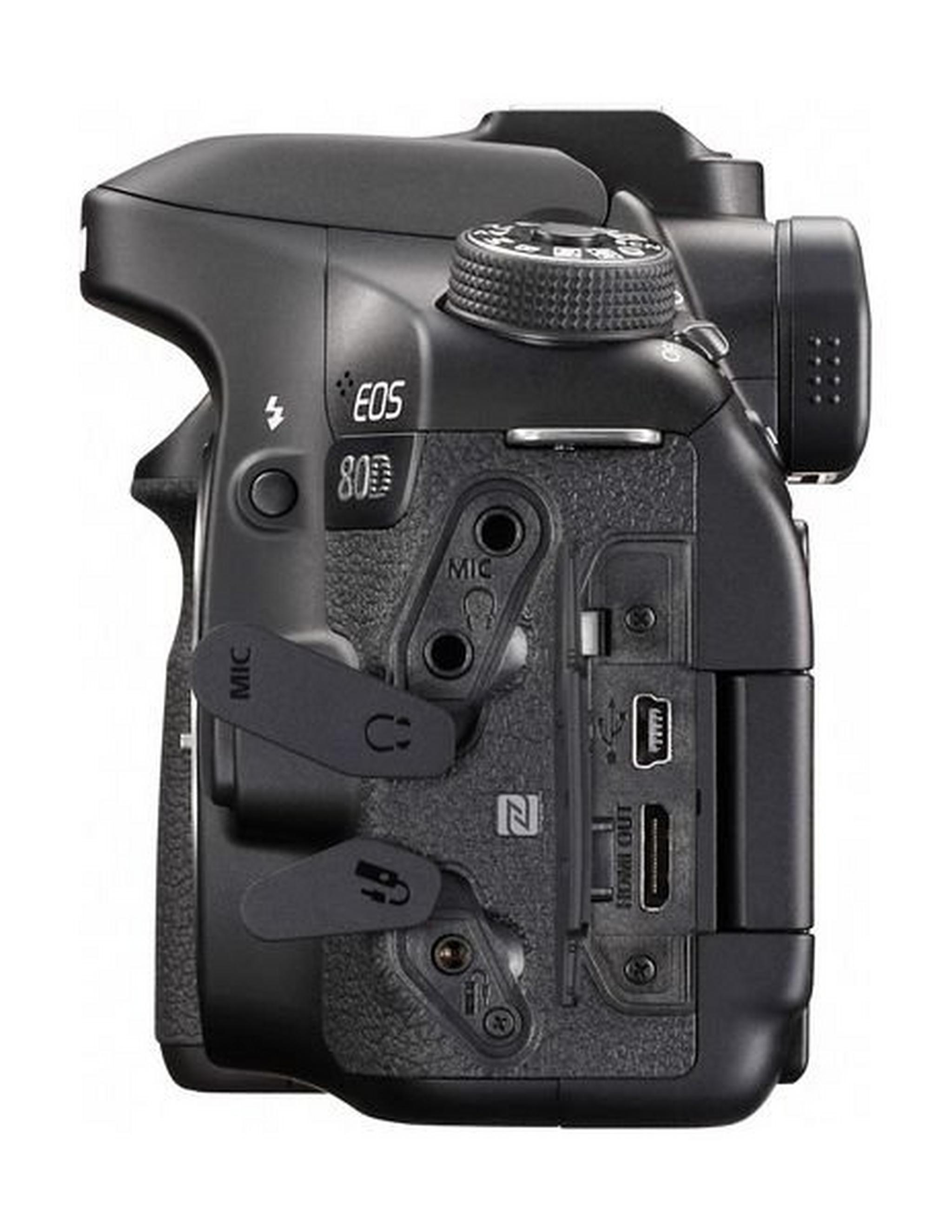 كاميرا كانون الرقمية إس إل آر بدقة ٢٤.٢ ميجا بكسل مع عدسة ١٨-١٣٥ ملم - واي فاي - أسود (EOS-80D)